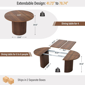 Rowan Walnut Extendable Round Dining Table — front and side view