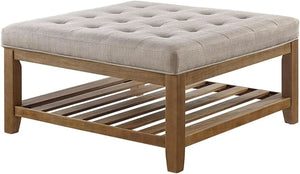 Marlow Tufted Linen Ottoman Coffee Table — dimensions and feature view