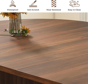 Rowan Walnut Extendable Round Dining Table — dimensions and feature view