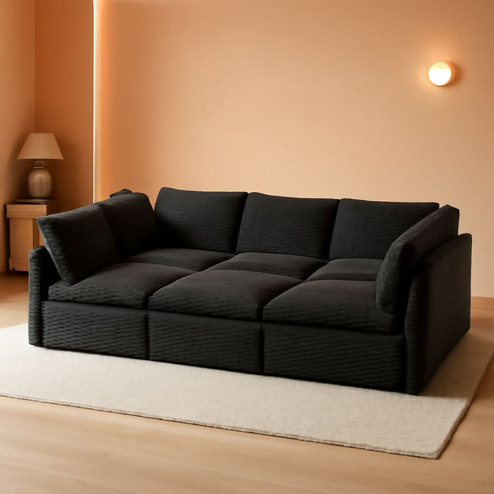 Lennox Black Corduroy Modular Sleeper Sectional — styled product overview