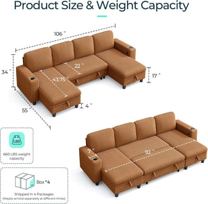 Harlow Brown Convertible U-Shaped Sleeper Sectional — front and side view