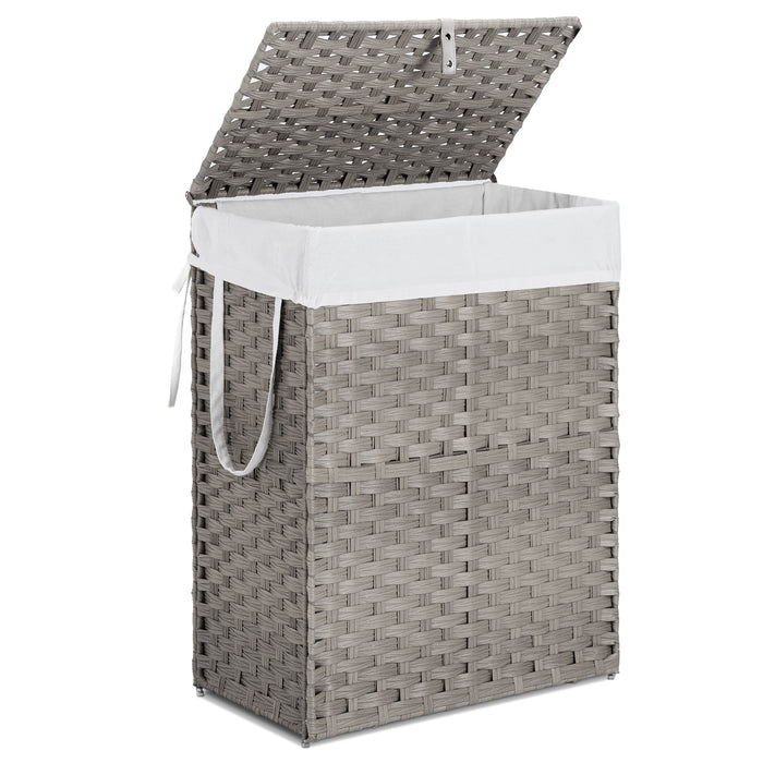 Cesta de ropa de rátan tejido gris con tapa Casa Nuvé