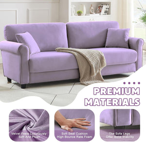 Violette Purple Velvet Loveseat — 83 Inch — materials and construction detail