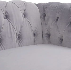 Camille Grey Velvet Chesterfield Living Room Set — 3 Pieces — materials and construction detail