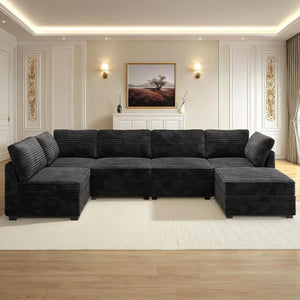 Lennox Black Corduroy Modular Sleeper Sectional — design and upholstery detail