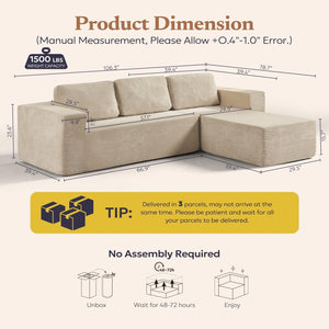 Solara 106-Inch Beige Cloud Sectional — design and upholstery detail