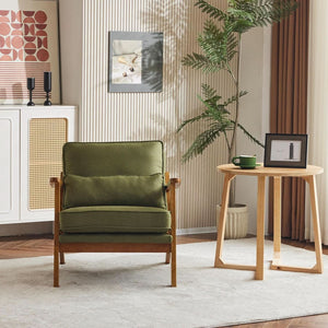 Sage Green Mid-Century Lounge Chair with Lumbar Pillow — materials and construction detail