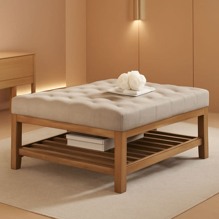 Marlow Tufted Linen Ottoman Coffee Table — styled product overview