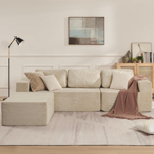 Solara 106-Inch Beige Cloud Sectional — front and side view