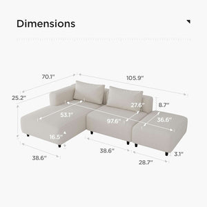 Noelle Cream Corduroy Modular Sectional — front and side view