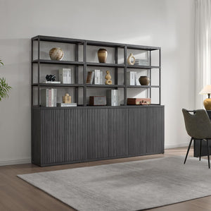 Orson Fluted Bookcase with Storage Cabinet — front and side view