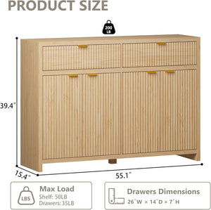 Elara 55-Inch Fluted Sideboard — front and side view
