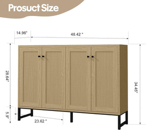 Natural rattan sideboard interior storage