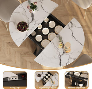 Bianca White Faux-Marble Extendable Dining Table — dimensions and feature view