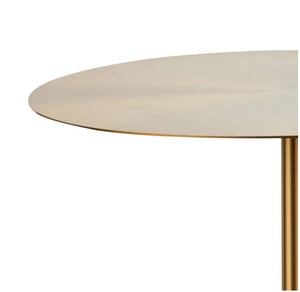 Solenne side table with a white marble pedestal and brushed brass stem