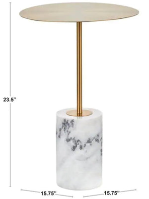 Solenne Marble Pedestal Side Table — Brass