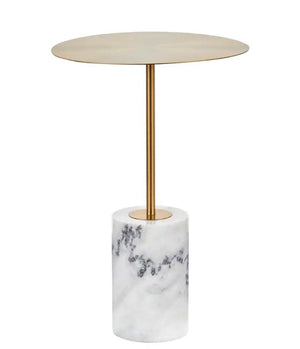 Solenne Marble Pedestal Side Table — Brass