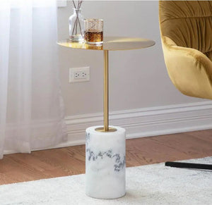 Solenne Marble Pedestal Side Table — Brass