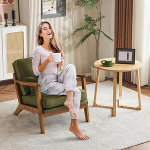 Sage Green Mid-Century Lounge Chair with Lumbar Pillow — dimensions and feature view
