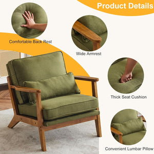 Sage Green Mid-Century Lounge Chair with Lumbar Pillow — design and upholstery detail