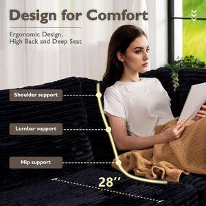 Lennox Black Corduroy Modular Sleeper Sectional — materials and construction detail