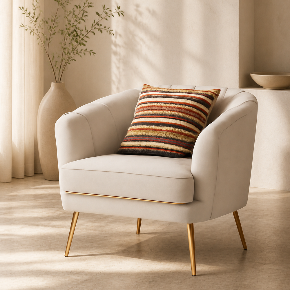 Aurelia beige velvet accent chair with gold legs