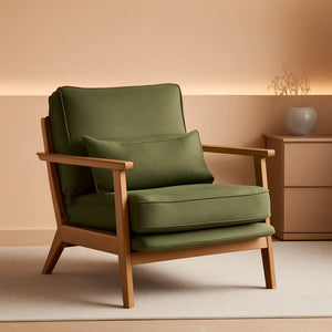Sage Green Mid-Century Lounge Chair with Lumbar Pillow — styled product overview