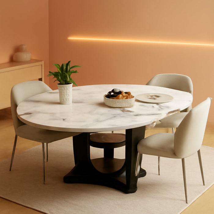 Bianca White Faux-Marble Extendable Dining Table — styled product overview