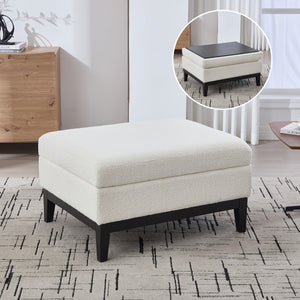 Otomán de boucle color marfil con tapa reversible Casa Nuvé, sala de estar