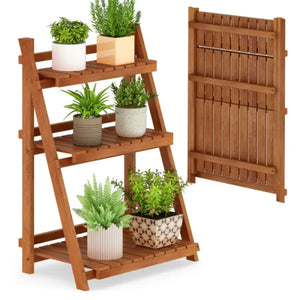 Estante escalera de madera de acacia con 3 niveles para plantas Casa Nuvé